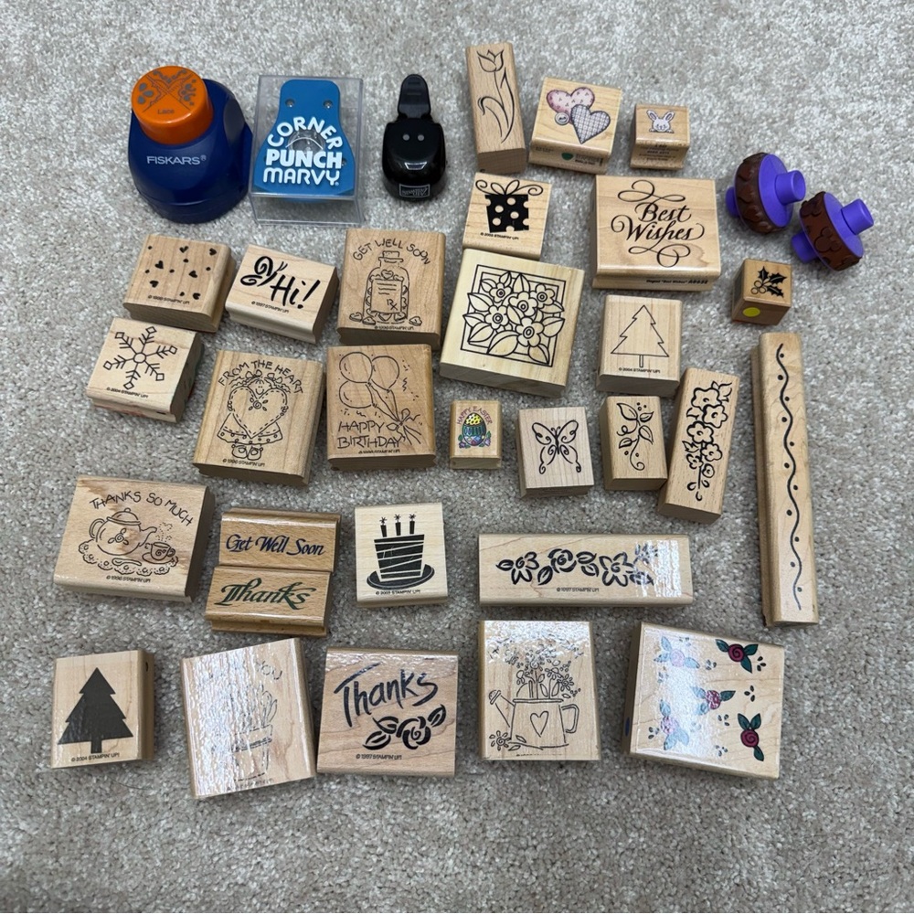 wood mounted rubber stamp‎ lot random various collection